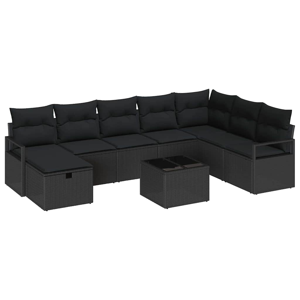 Garden Sofa Set 9 pcs Black Poly rattan