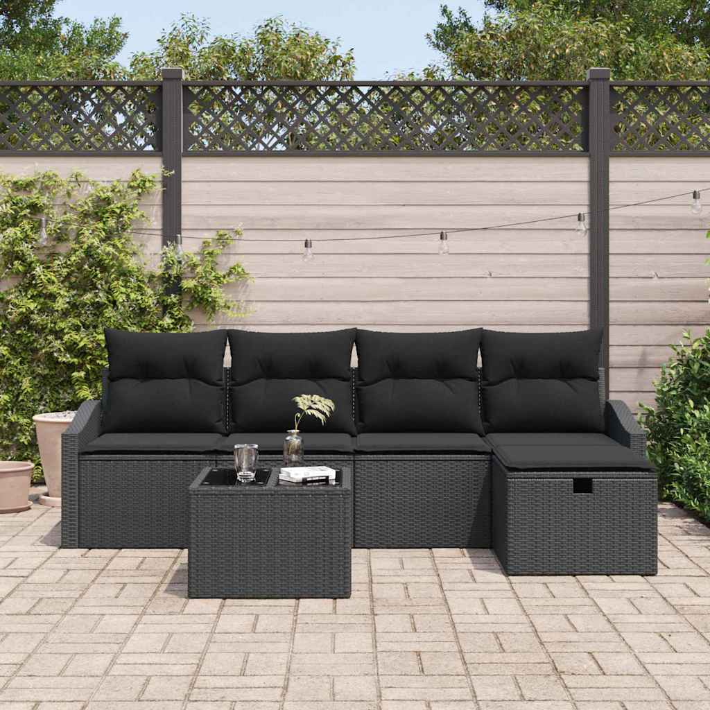 Garden Sofa Set Manual 6 pcs Black 55 x 55 x 37 cm Poly rattan