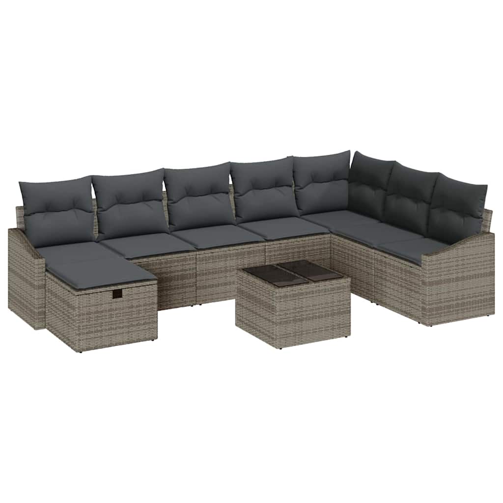 Garden Sofa Set 9 pcs Grey 55 x 62 x 69 cm Poly rattan