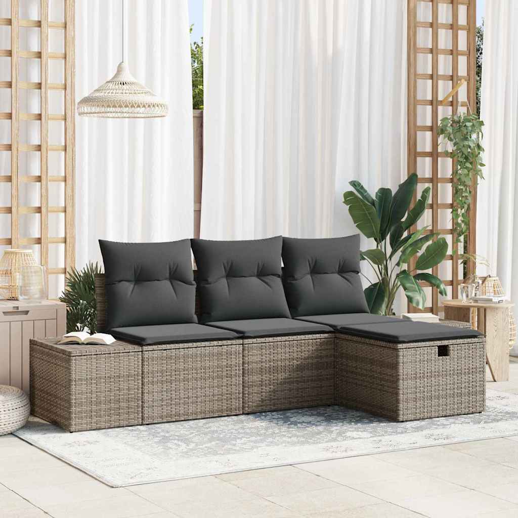 Sofa Set with Cushion 4 pcs Poly Rattan