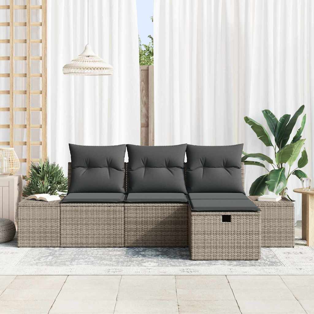 Sofa Set with Cushion 4 pcs Poly Rattan