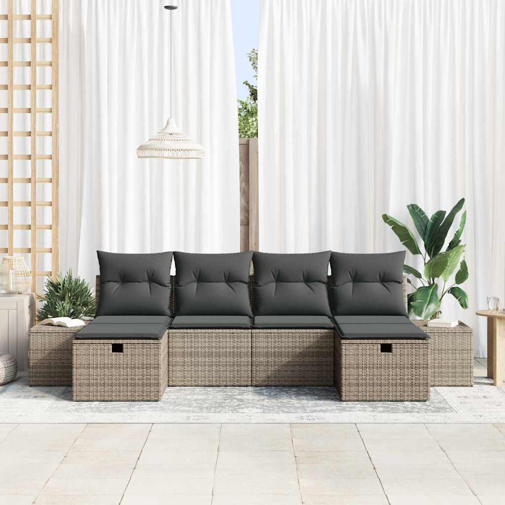Garden Sofa Set with Pillow 6 pcs Grey Poly rattan