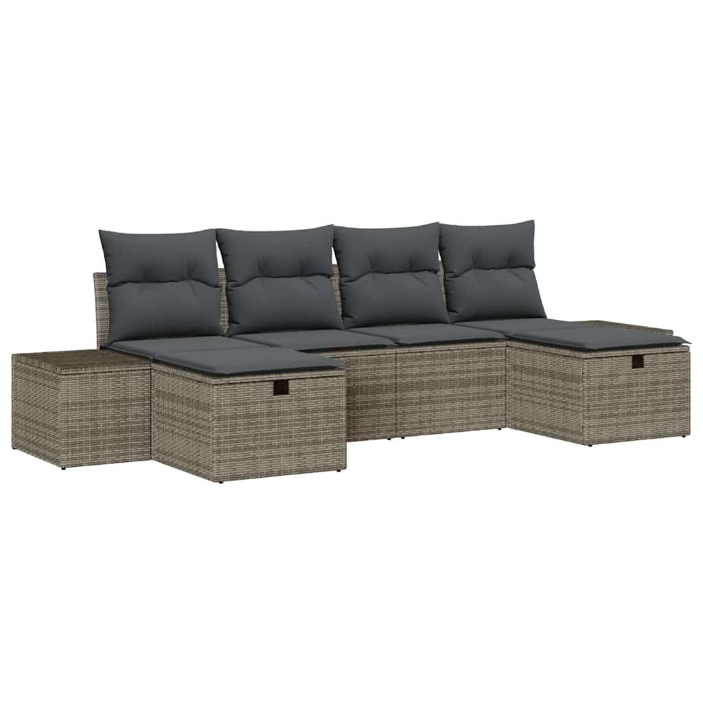 Garden Sofa Set with Pillow 6 pcs Grey Poly rattan