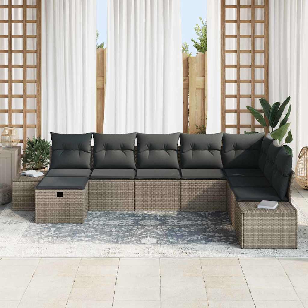 Garden Sofa Set with Pillow 8 pcs Grey Poly rattan
