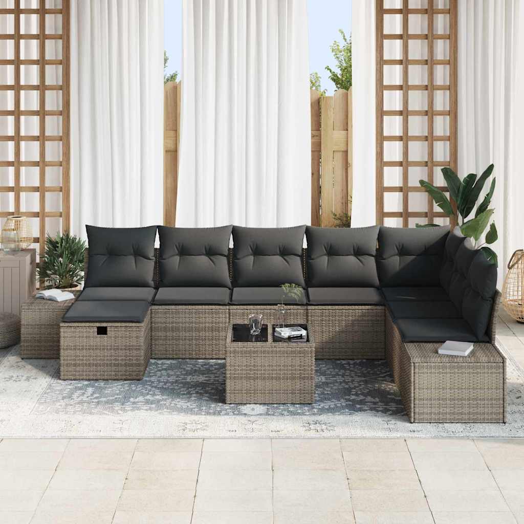 Garden Sofa Set 9 pcs Grey 55 x 62 x 69 cm Poly rattan