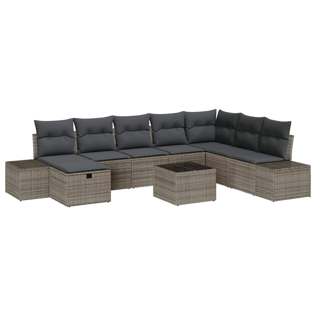 Garden Sofa Set 9 pcs Grey 55 x 62 x 69 cm Poly rattan