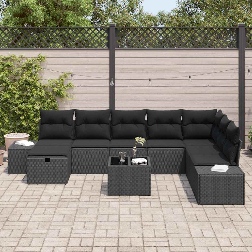 Garden Sofa Set 9 pcs Black 55 x 62 x 69 cm Poly rattan