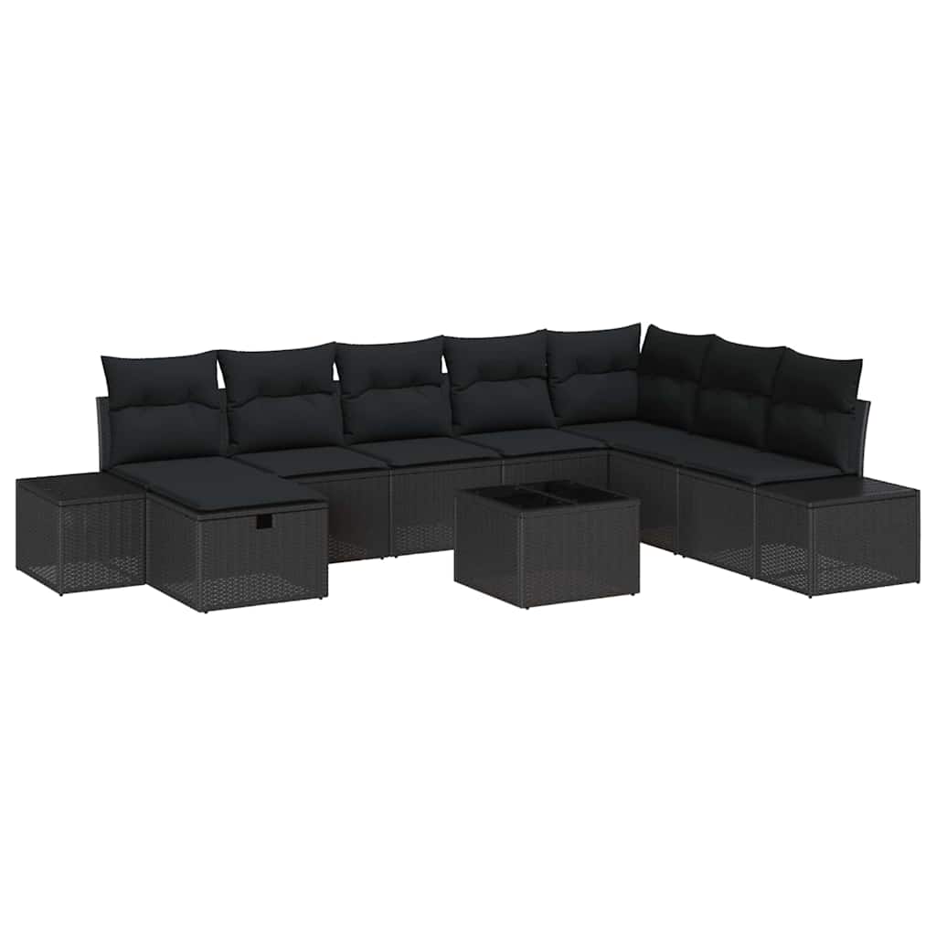 Garden Sofa Set with Pillow 9 pcs Black Poly rattan