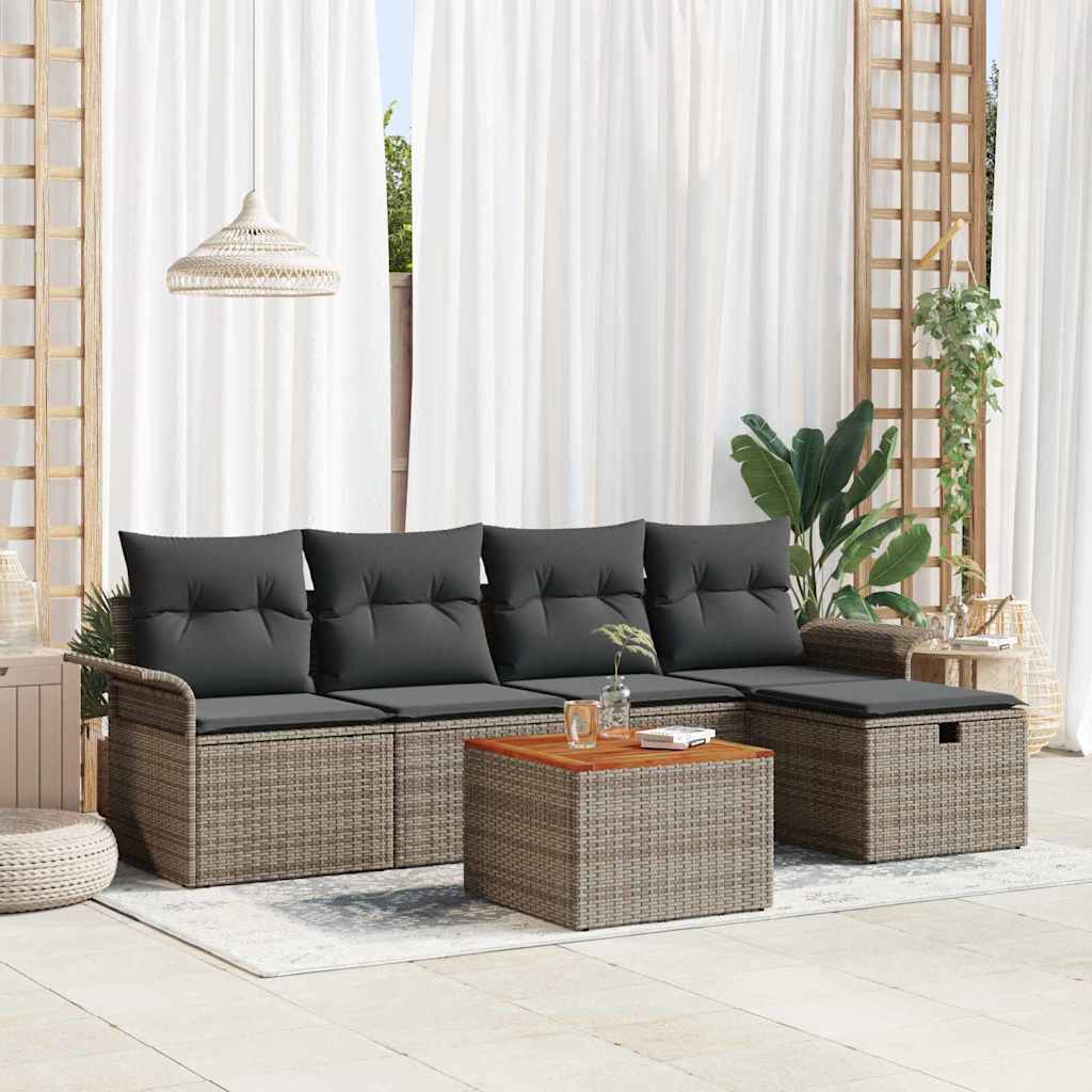 Garden Sofa Set with Cushion 6 pcs Grey Poly rattan