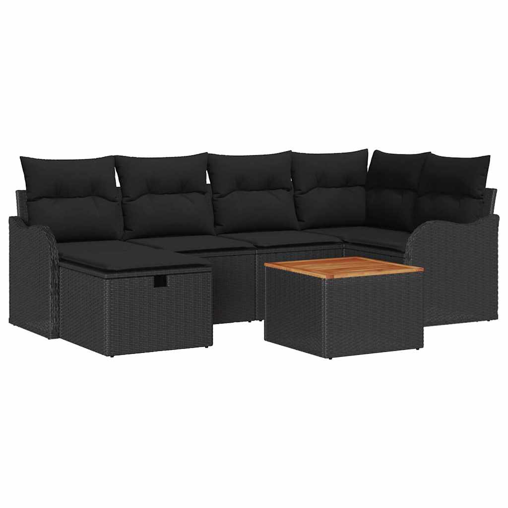 Garden Sofa Set with Cushion 7 pcs Black Poly rattan