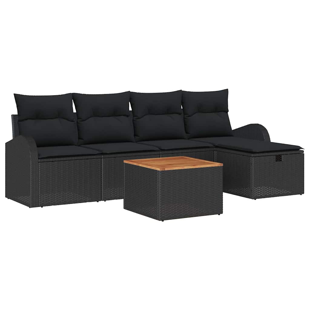 Garden Sofa Set with Cushion 6 pcs Black Poly rattan