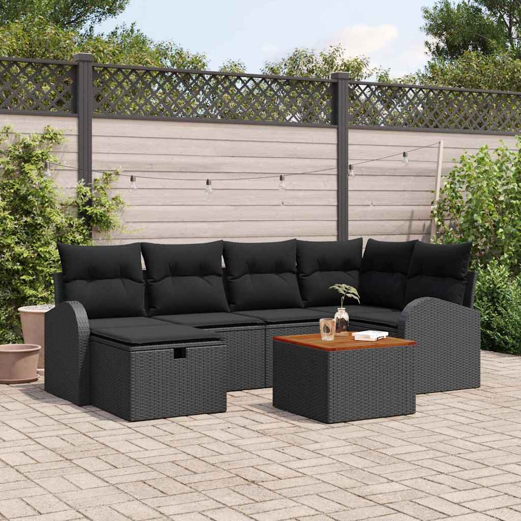 Garden Sofa Set with Cushion 7 pcs Black Poly rattan