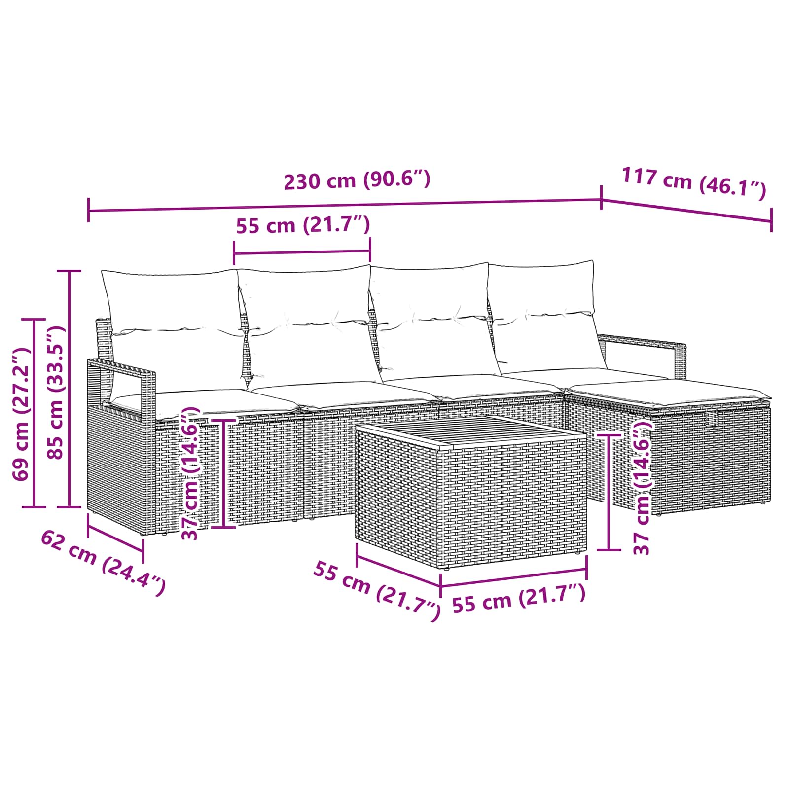 Garden Sofa Set with Cushion 6 pcs Grey Poly rattan