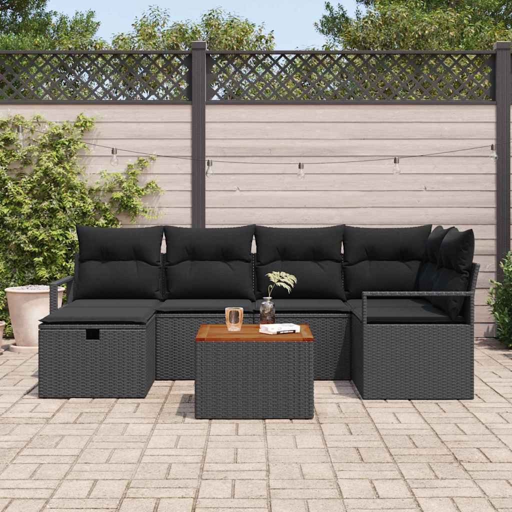 Garden Sofa Set with Cushion 7 pcs Black Poly rattan
