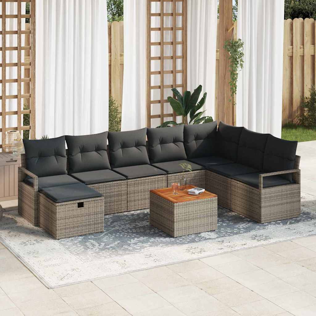 Garden Sofa Set with Cushion 9 pcs Grey Poly rattan