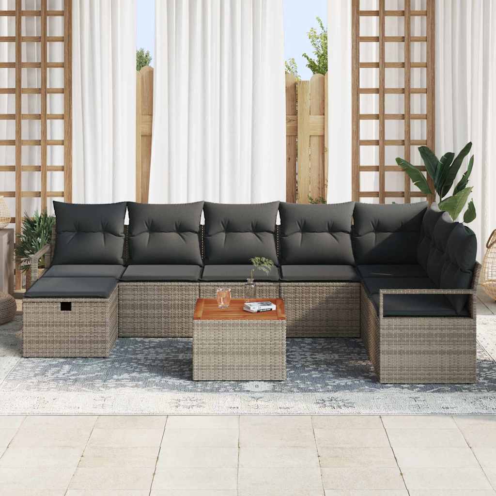 Garden Sofa Set with Cushion 9 pcs Grey Poly rattan