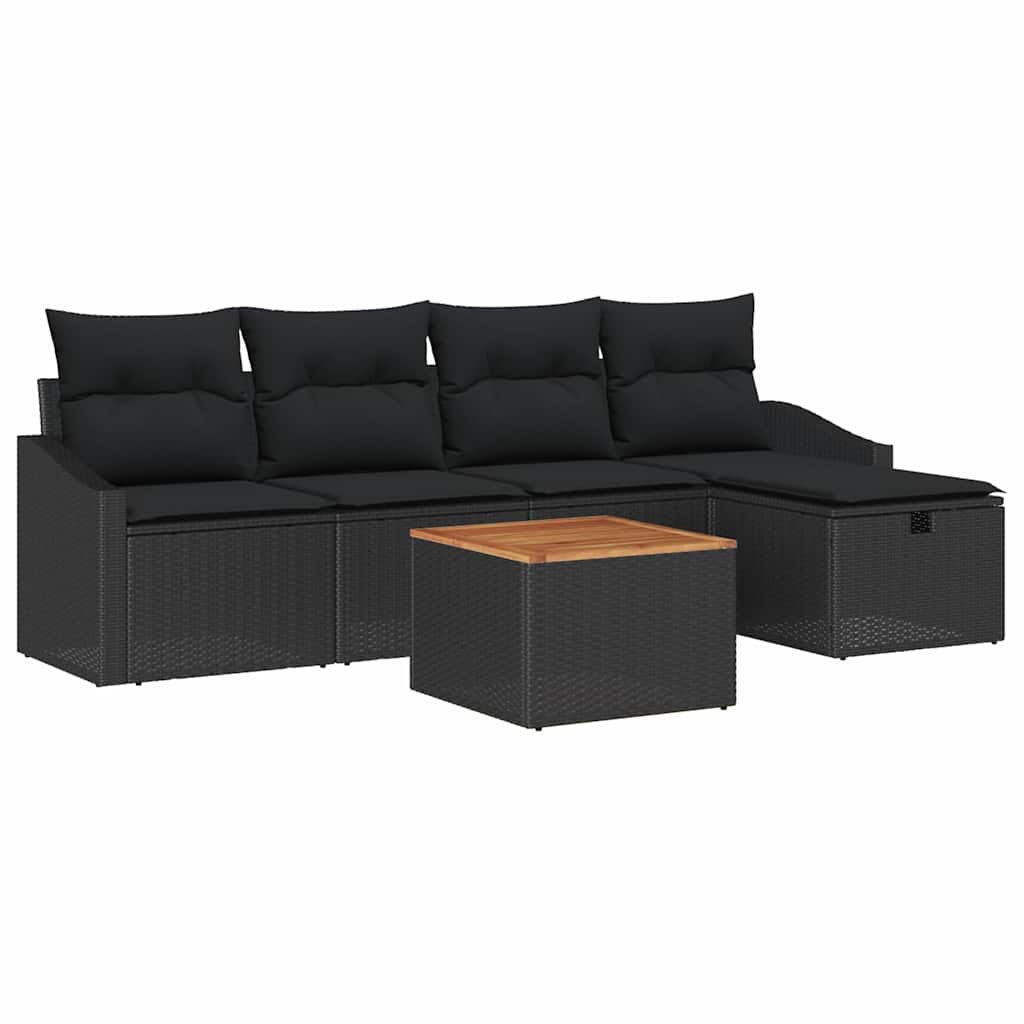 Garden Sofa Set with Cushion 6 pcs Black Poly rattan