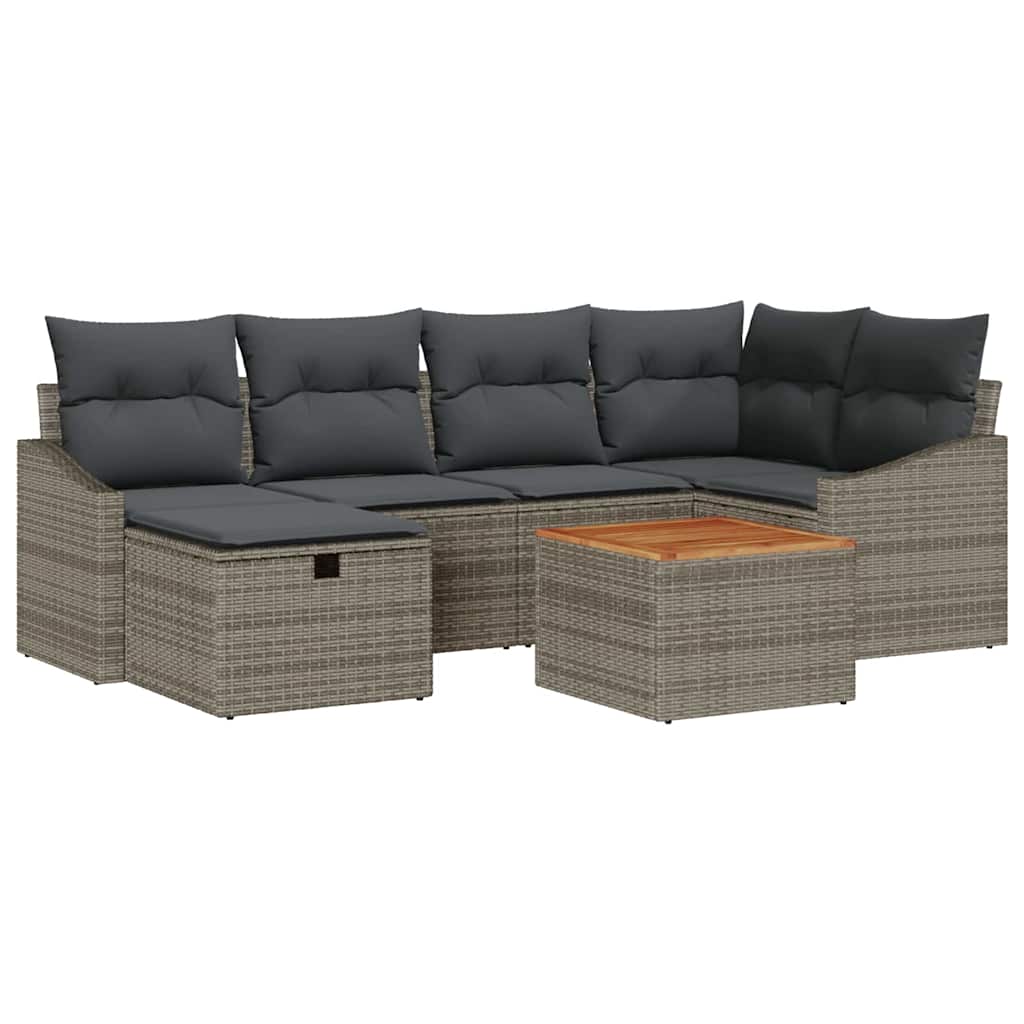 Garden Sofa Set with Cushion 7 pcs Grey Poly rattan