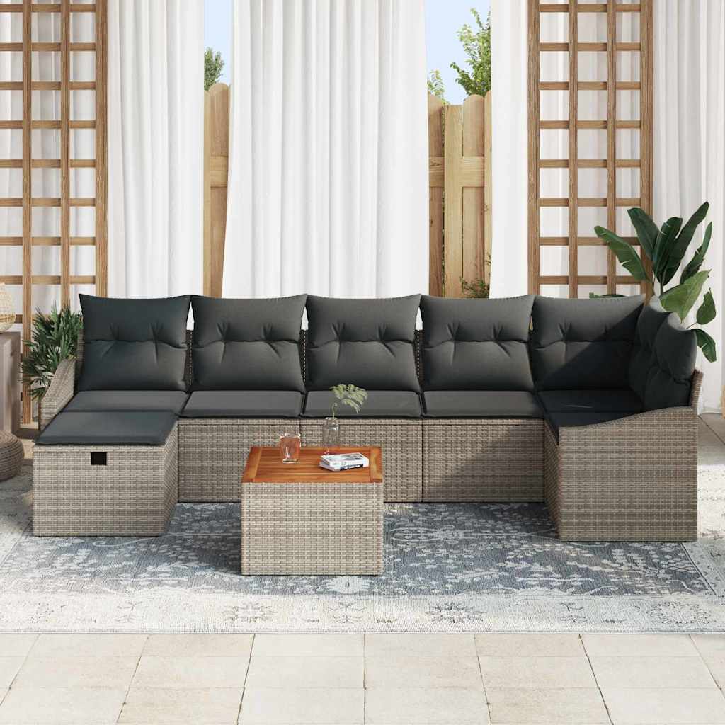 Garden Sofa Set with Storage 8 pcs Grey Poly rattan