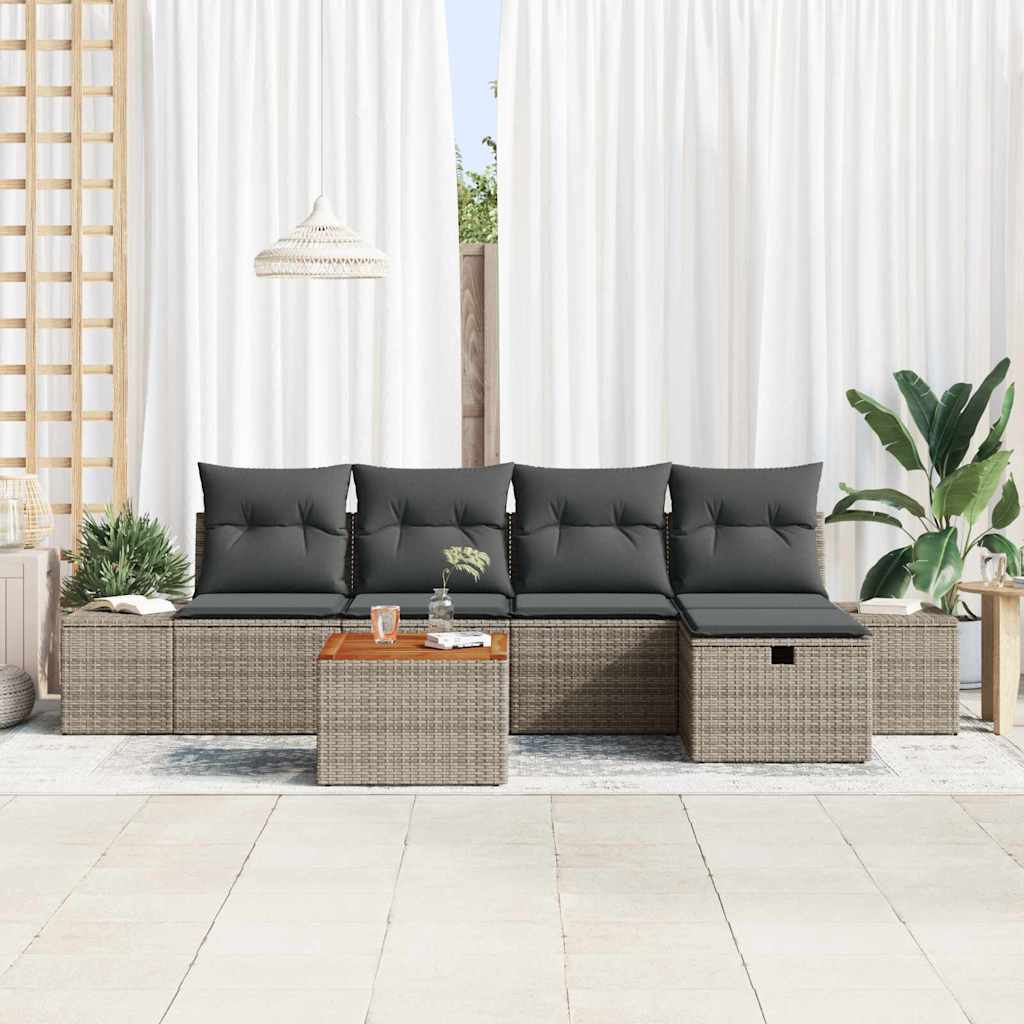 Garden Sofa Set with Cushion 6 pcs Grey Poly rattan