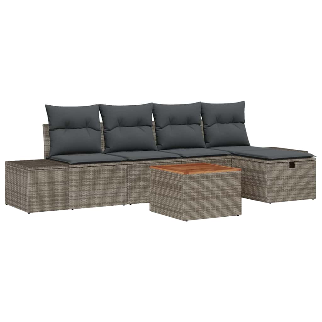 Garden Sofa Set with Cushion 6 pcs Grey Poly rattan