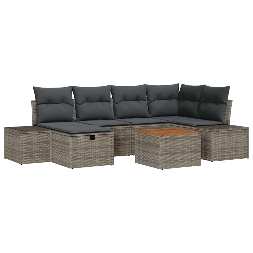 Garden Sofa Set with Cushion 7 pcs Grey Poly rattan