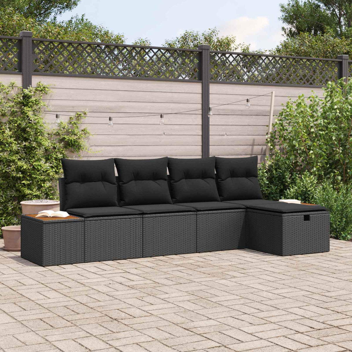 Garden Sofa Set with Pillow 5 pcs Black Poly rattan