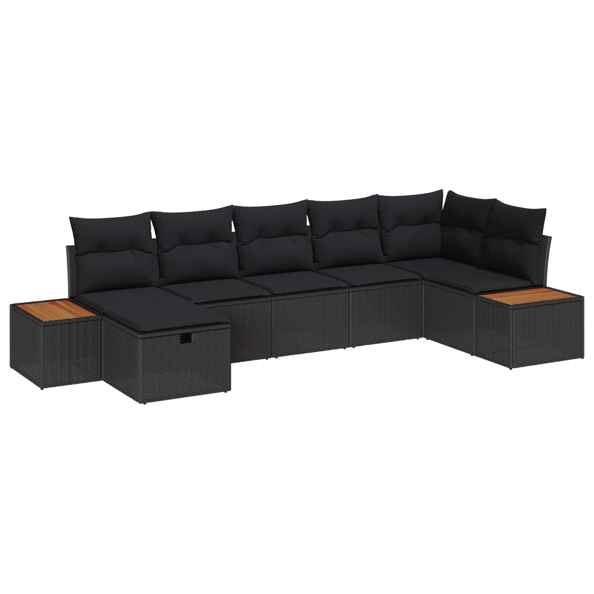 Garden Sofa Set with Pillow 7 pcs Black Poly rattan