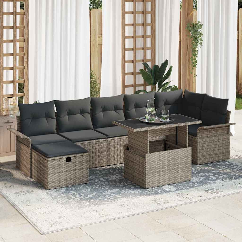 Garden Sofa Set with Cushion 8 pcs Grey Poly rattan