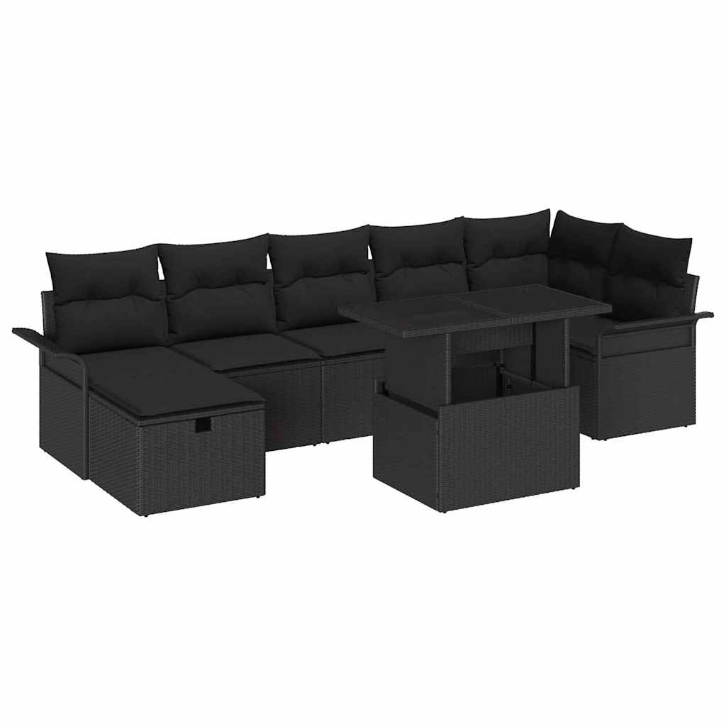 Garden Sofa Set with Cushion 8 pcs Black Poly rattan