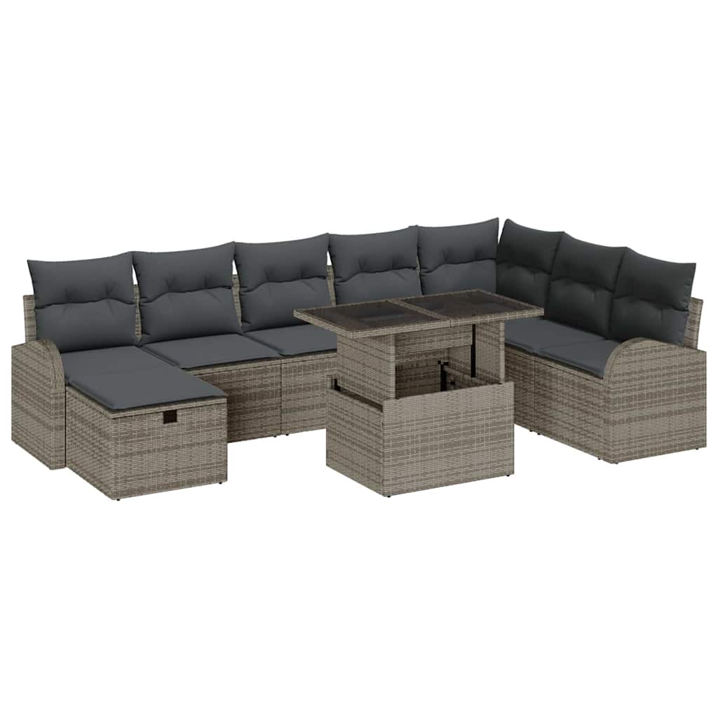 Garden Sofa Set with Cushion 9 pcs Grey Poly rattan