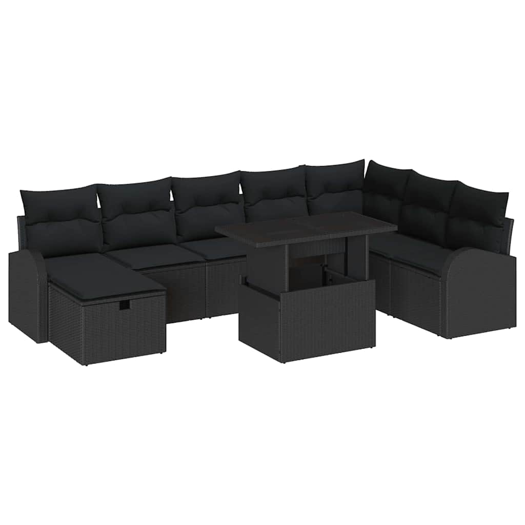 Garden Sofa Set with Cushion 9 pcs Black Poly rattan