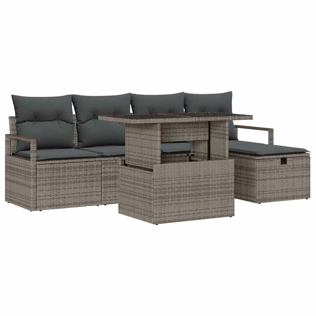 Garden Sofa Set with Cushion 6 pcs Grey Poly rattan