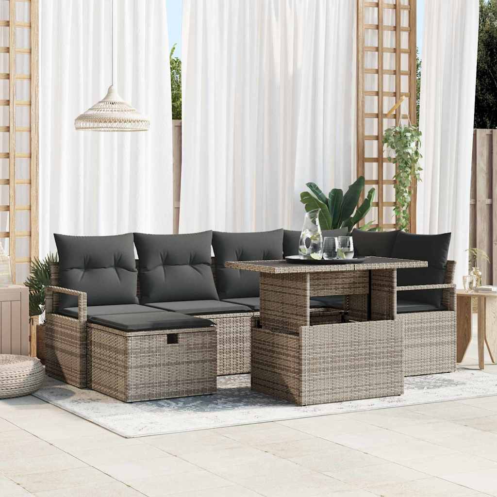 Garden Sofa Set with Cushion 7 pcs Grey Poly rattan
