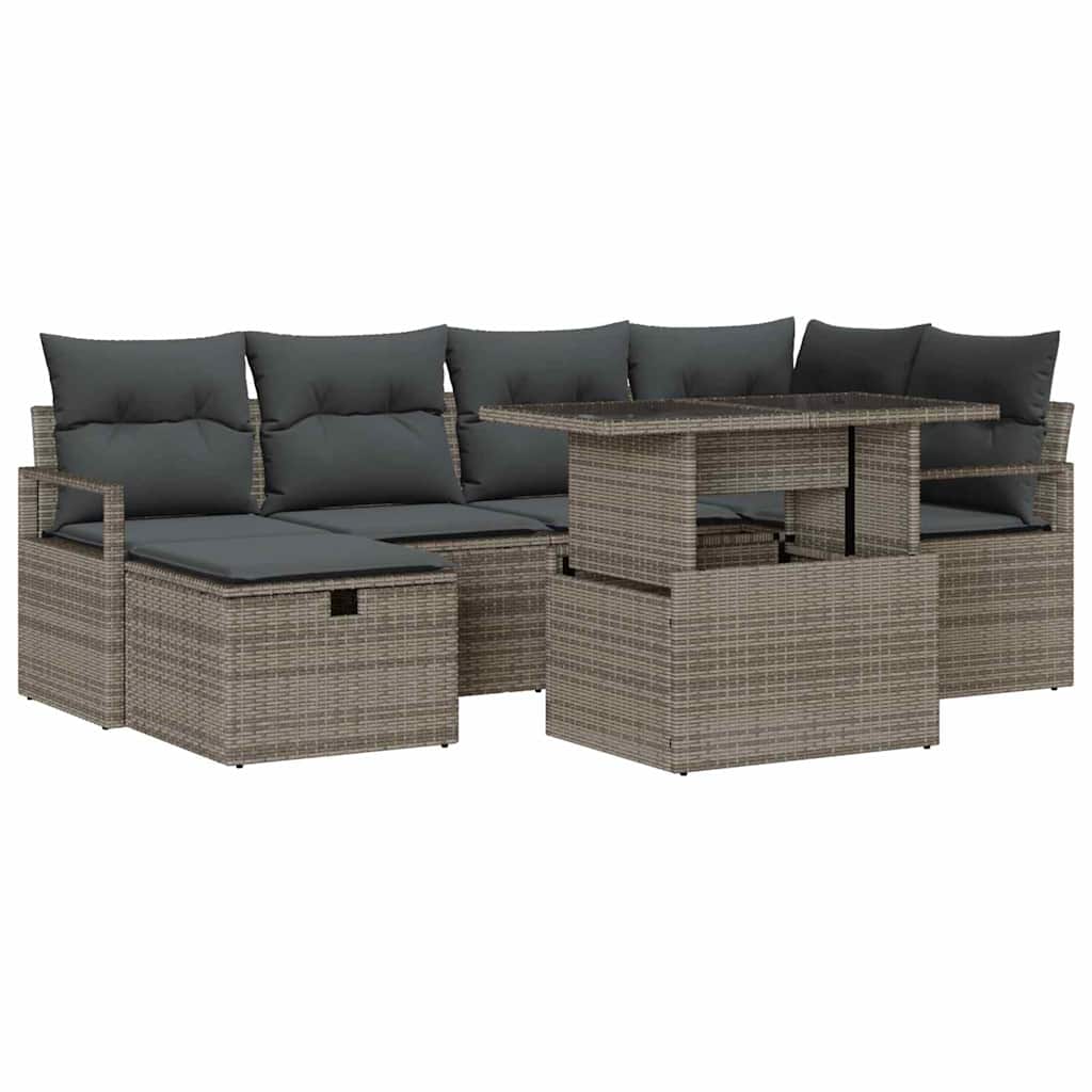 Garden Sofa Set with Cushion 7 pcs Grey Poly rattan