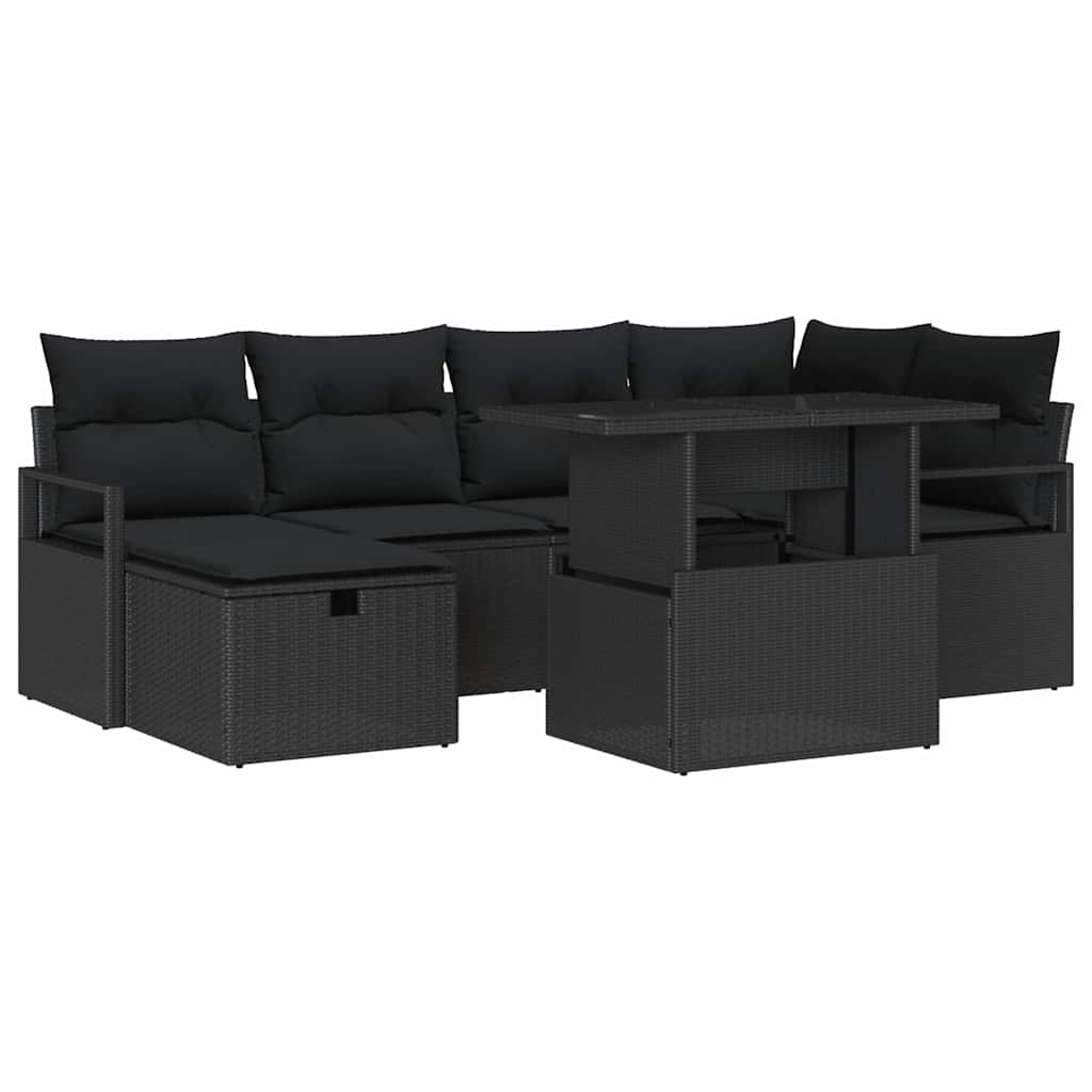 Garden Sofa Set with Cushion 7 pcs Black Poly rattan