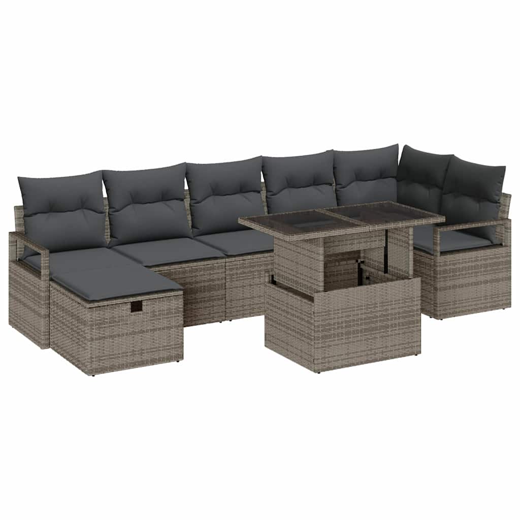 Garden Sofa Set with Cushion 8 pcs Grey Poly rattan
