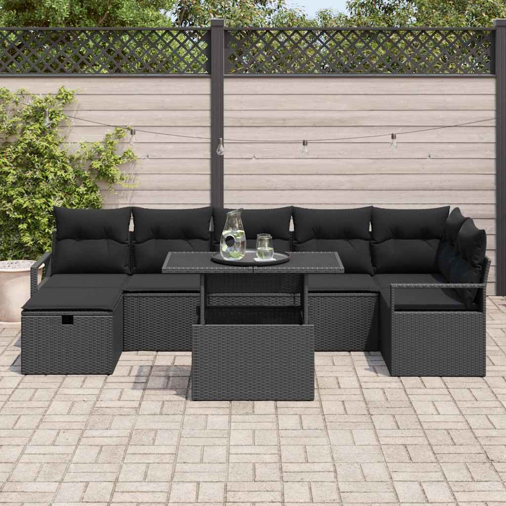 Garden Sofa Set with Cushion 8 pcs Black Poly rattan