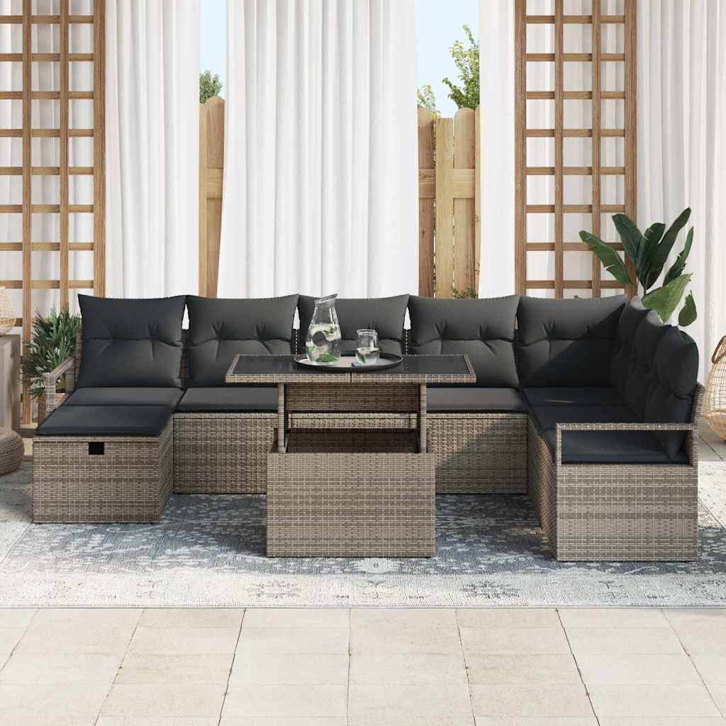 Garden Sofa Set with Cushion 9 pcs Grey Poly rattan