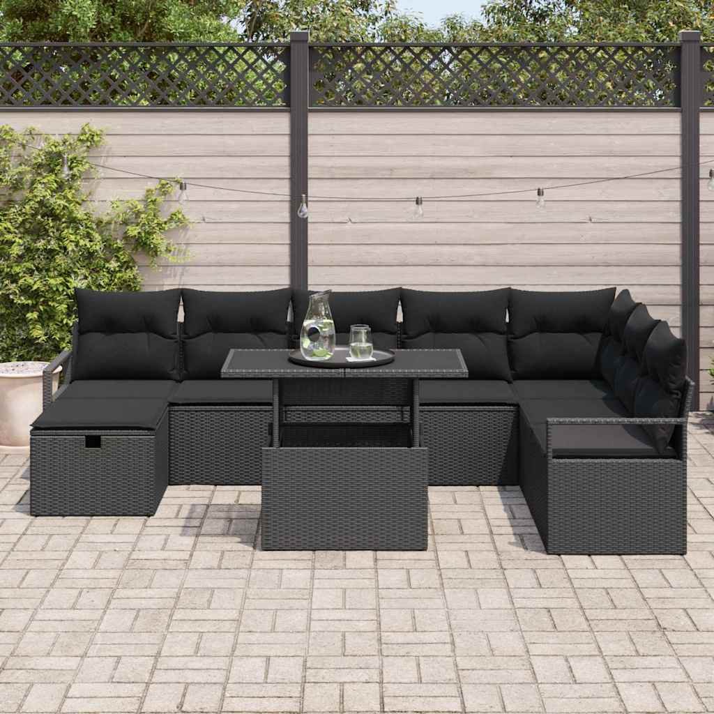 Garden Sofa Set with Cushion 9 pcs Black Poly rattan