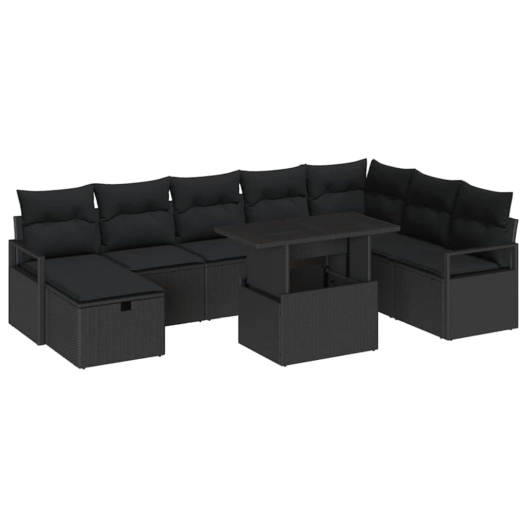 Garden Sofa Set with Cushion 9 pcs Black Poly rattan