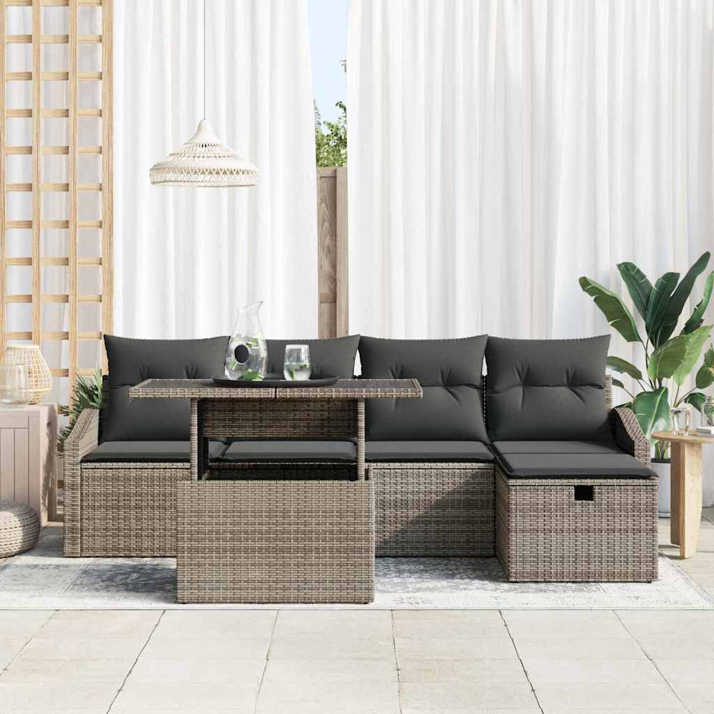 Garden Sofa Set Height-Adjustable 6 pcs Grey Poly Rattan