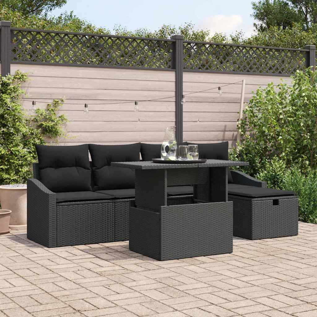 Garden Sofa Set Height-Adjustable 6 pcs Black Poly Rattan