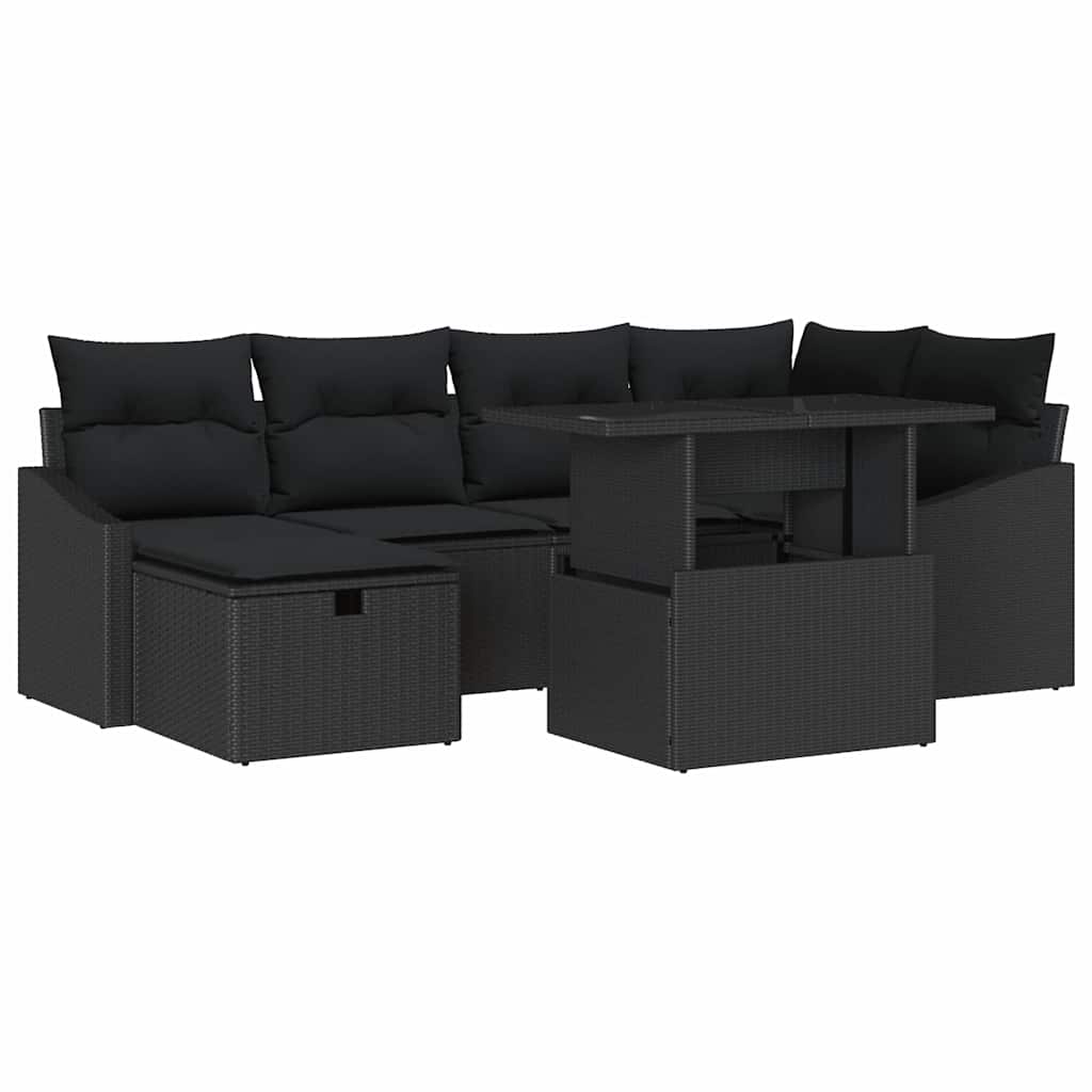 Garden Sofa Set Height-Adjustable 7 pcs Black Poly Rattan