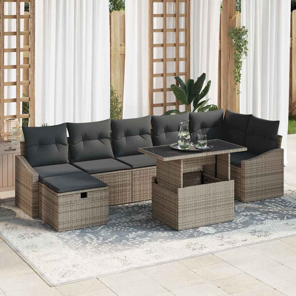 Garden Sofa Set Height-Adjustable 8 pcs Grey Poly Rattan