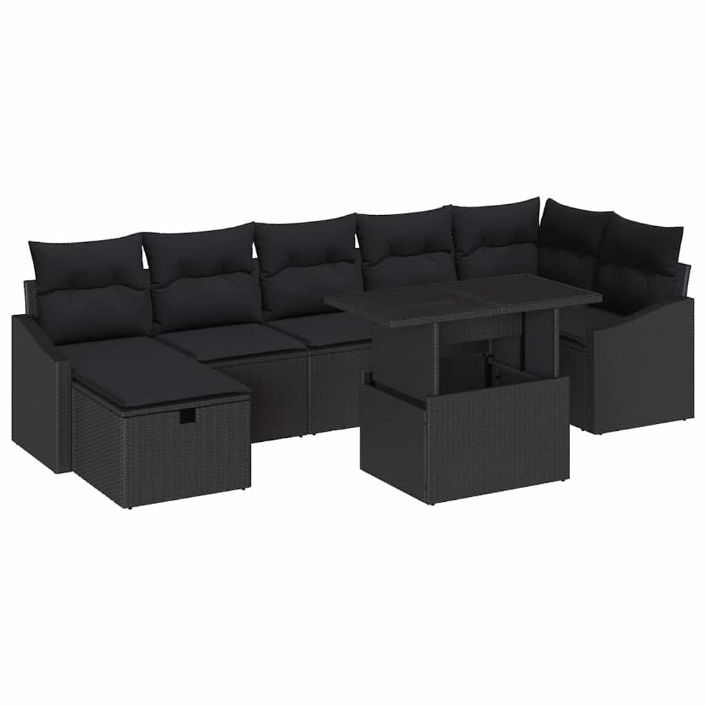 Garden Sofa Set Height-Adjustable 8 pcs Black Poly Rattan