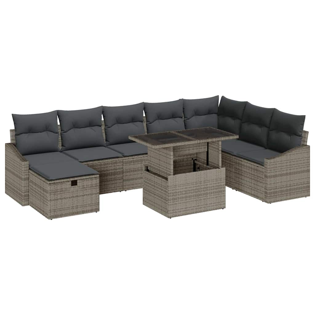 Garden Sofa Set Height-Adjustable 9 pcs Grey Poly Rattan