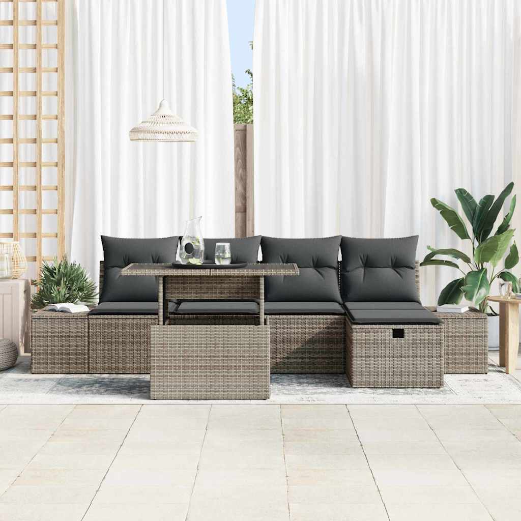 Garden Sofa Set Height-Adjustable 6 pcs Grey Poly Rattan