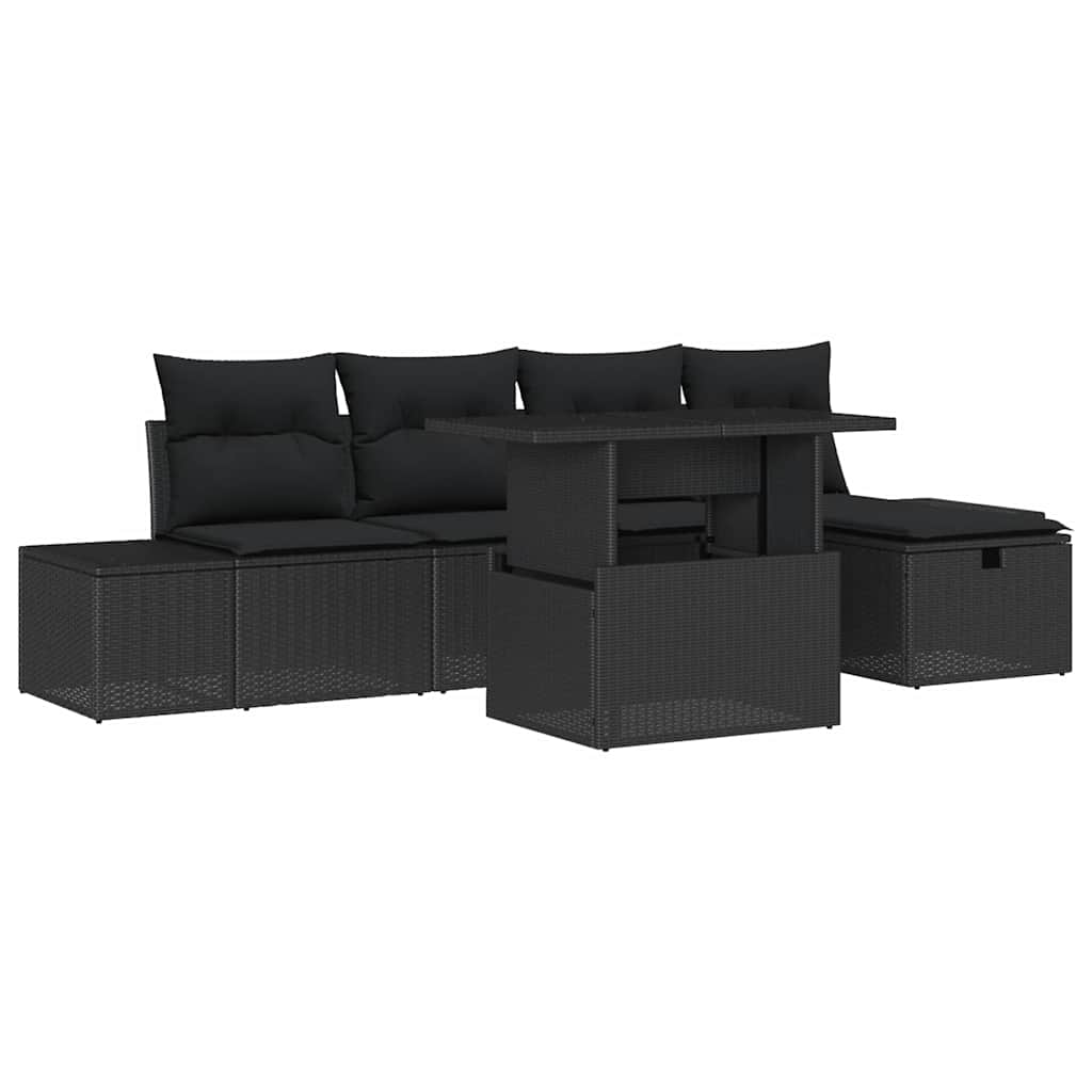 Garden Sofa Set Height-Adjustable 6 pcs Black Poly Rattan