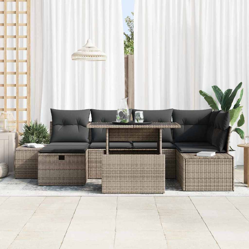 Garden Sofa Set Height-Adjustable 7 pcs Grey Poly Rattan